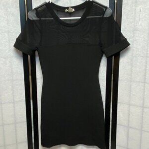Bozzolo Vintage Sheer High Mesh Neck Bodice Bodycon Mini Dress Modified Black
